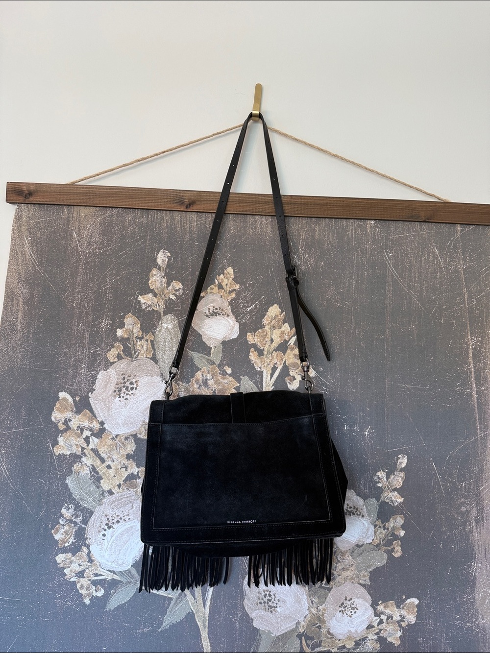 Rebecca Minkoff Black Suede Fringe Shoulder Bag Women - Picture 4 of 16